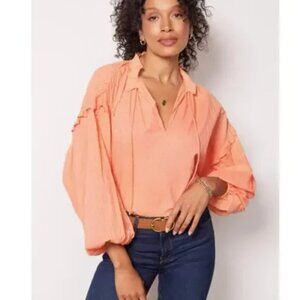 Cleobella Evereve Coral Orange Phoenix Puff Long Sleeve Blouse Size XS